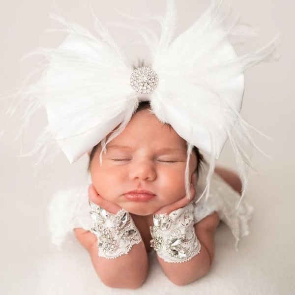 Ivory Satin Bow with Feathers