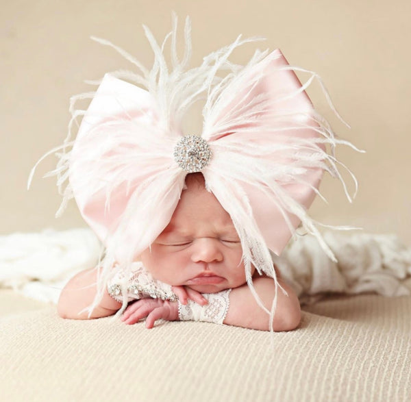 Ice Pink Satin Feather Bow