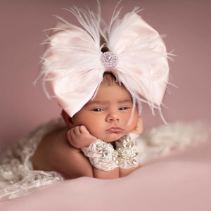 Ice Pink Satin Feather Bow