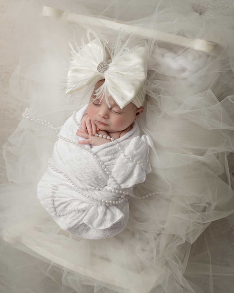 Ivory Satin Bow with Feathers