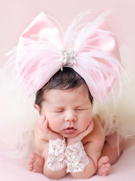 Ice Pink Satin Feather Bow